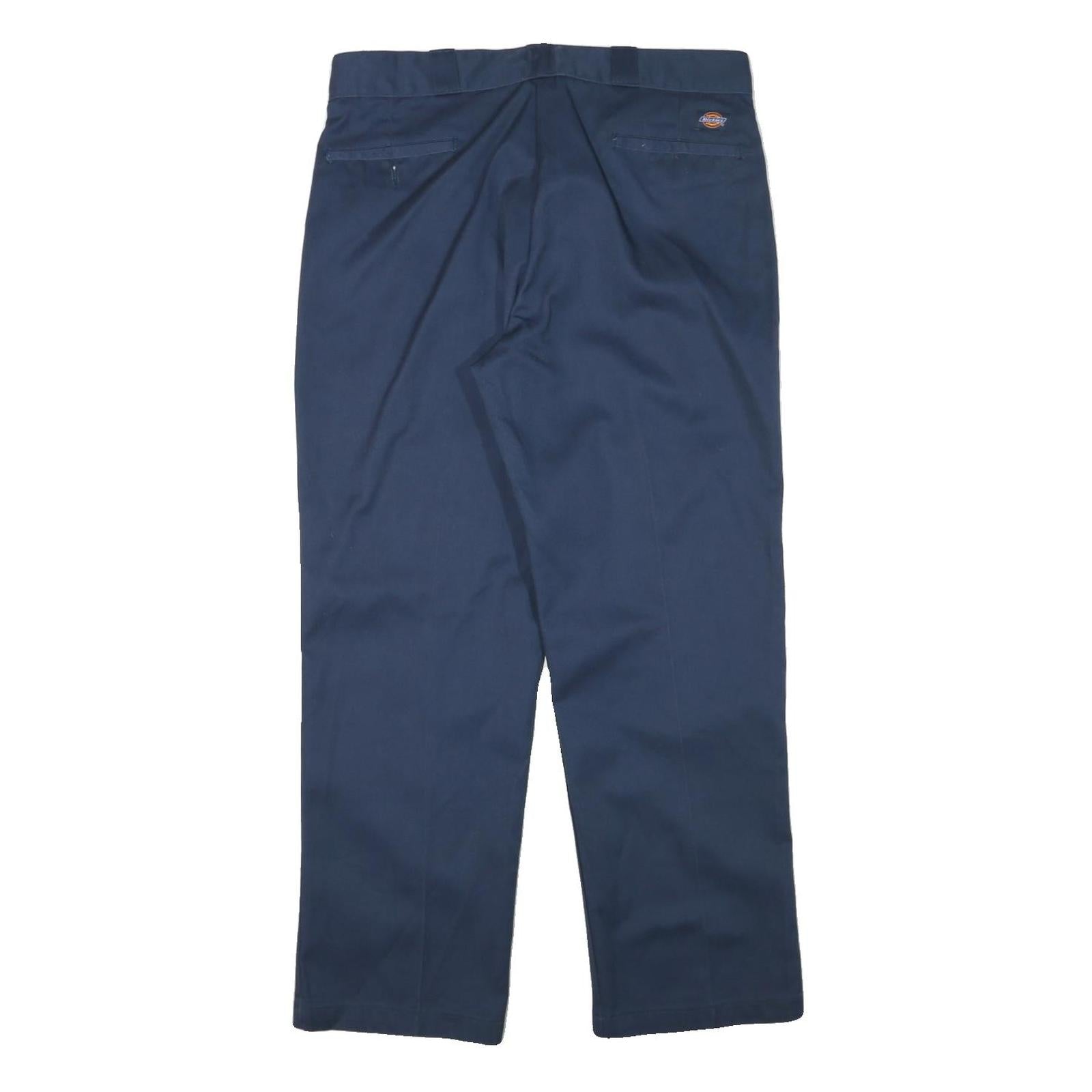 DICKIES Mens Regular Fit Navy Blue Cotton Blend Trousers W34 L28 Workwear Zip