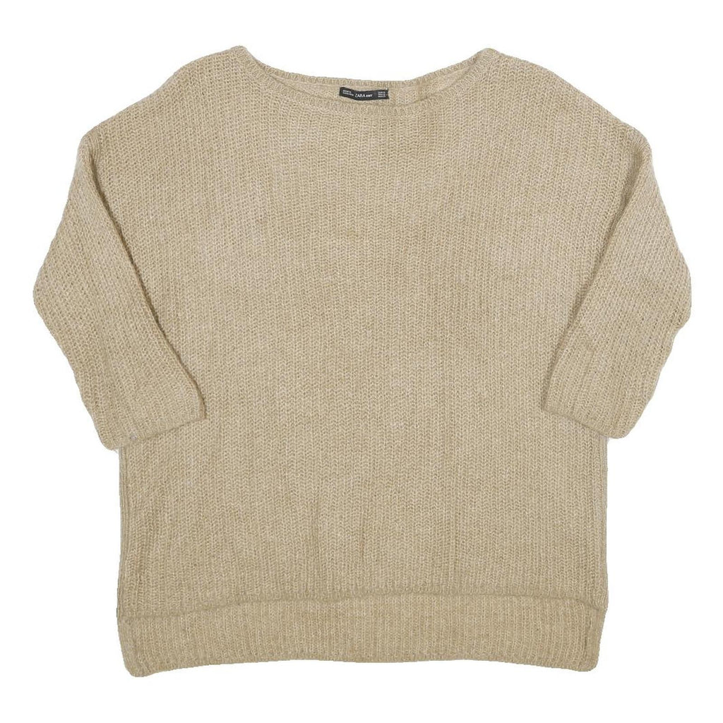 ZARA Womens Beige Wool Blend Plain Crew Neck Chunky Knit Jumper M Comfortable