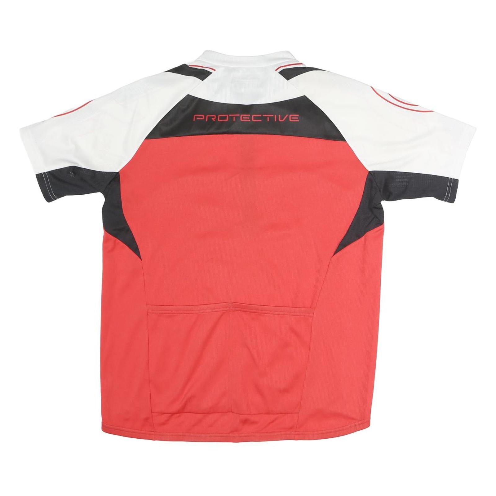 PROTECTION Mens Red & White Modern T-Shirt L Short Sleeve Zip Neck Athletic Bike