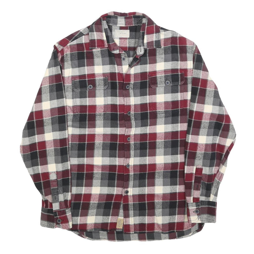 JACHS Mens Burgundy Black & Cream Check Shirt M Casual Cotton Long Sleeve