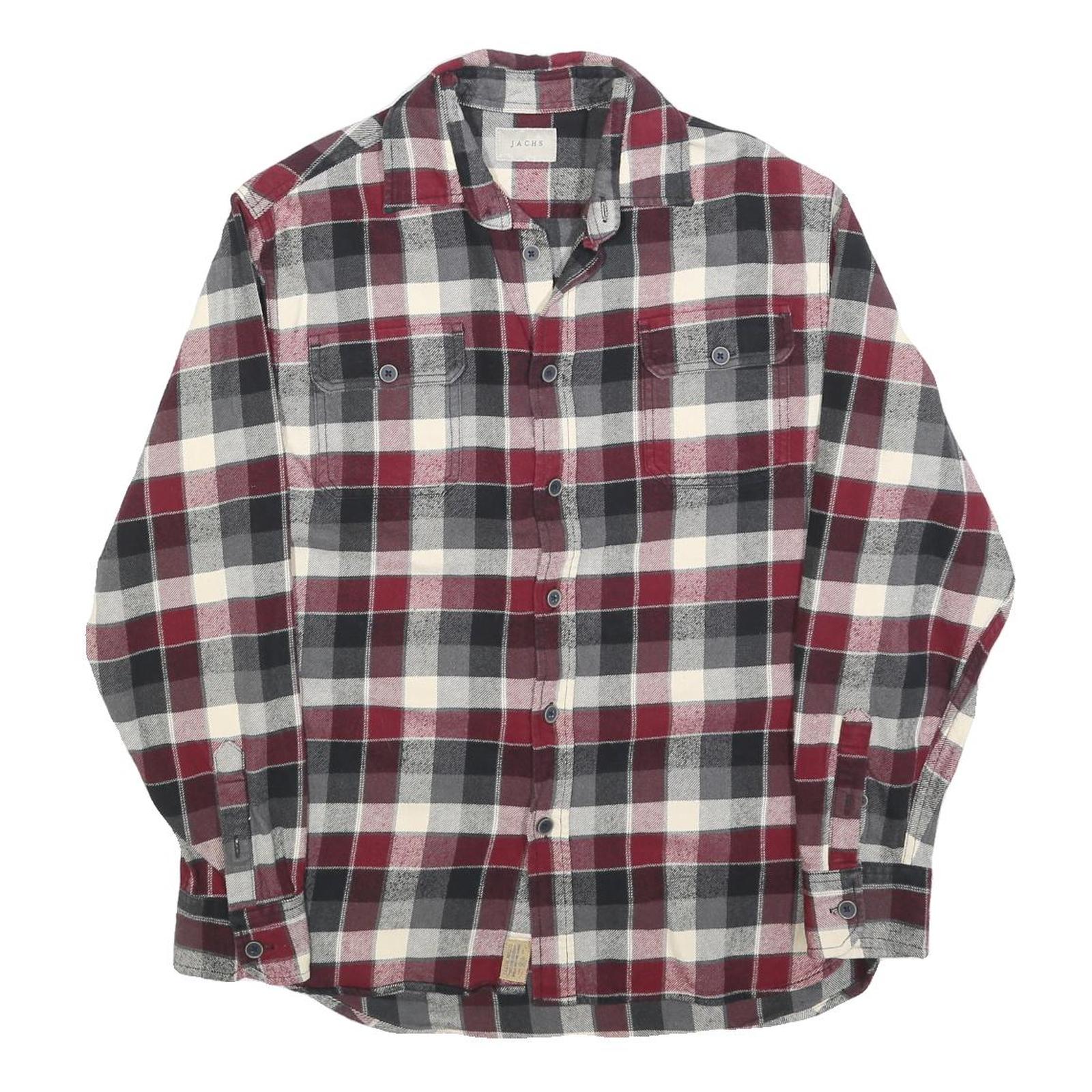 JACHS Mens Burgundy Black & Cream Check Shirt M Casual Cotton Long Sleeve