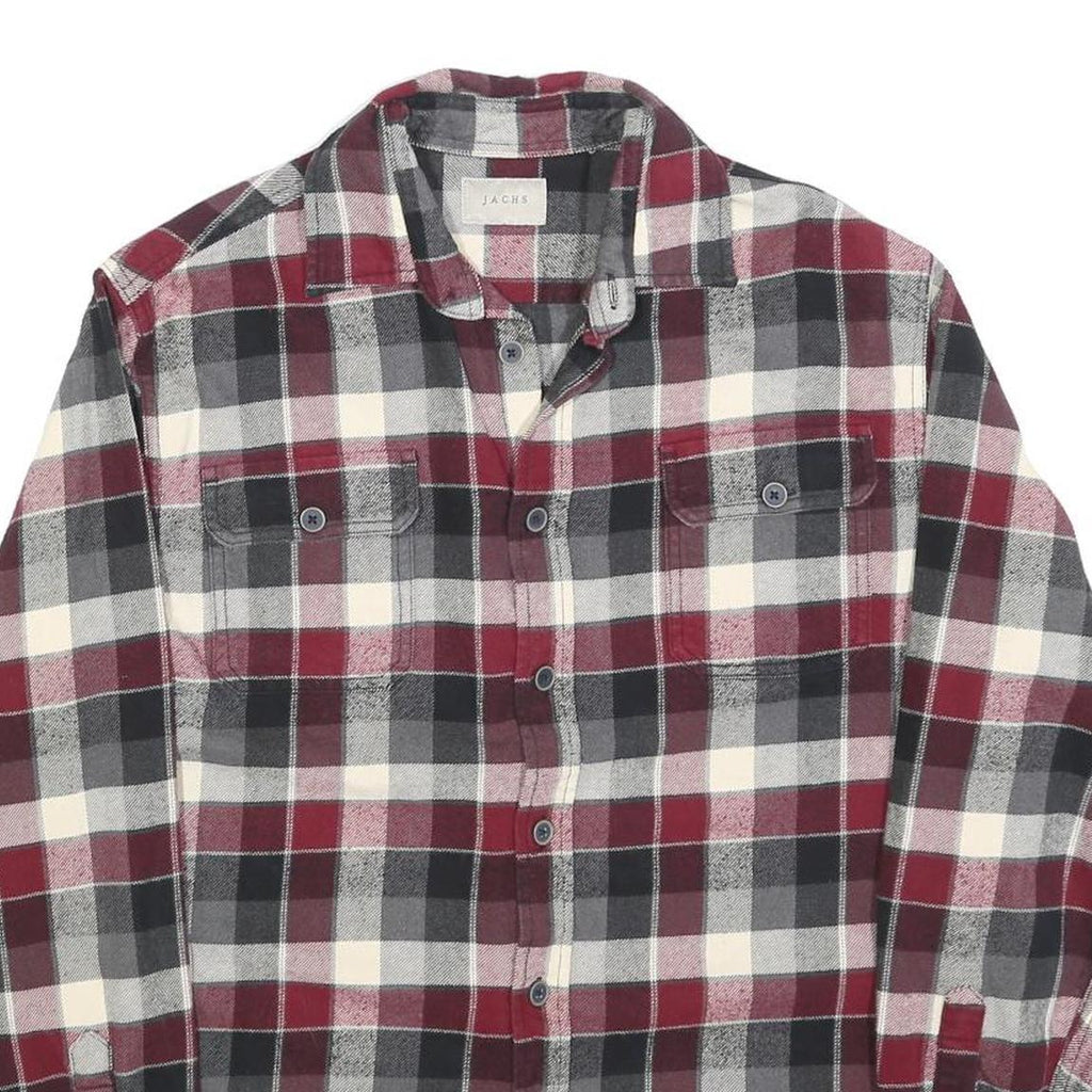 JACHS Mens Burgundy Black & Cream Check Shirt M Casual Cotton Long Sleeve