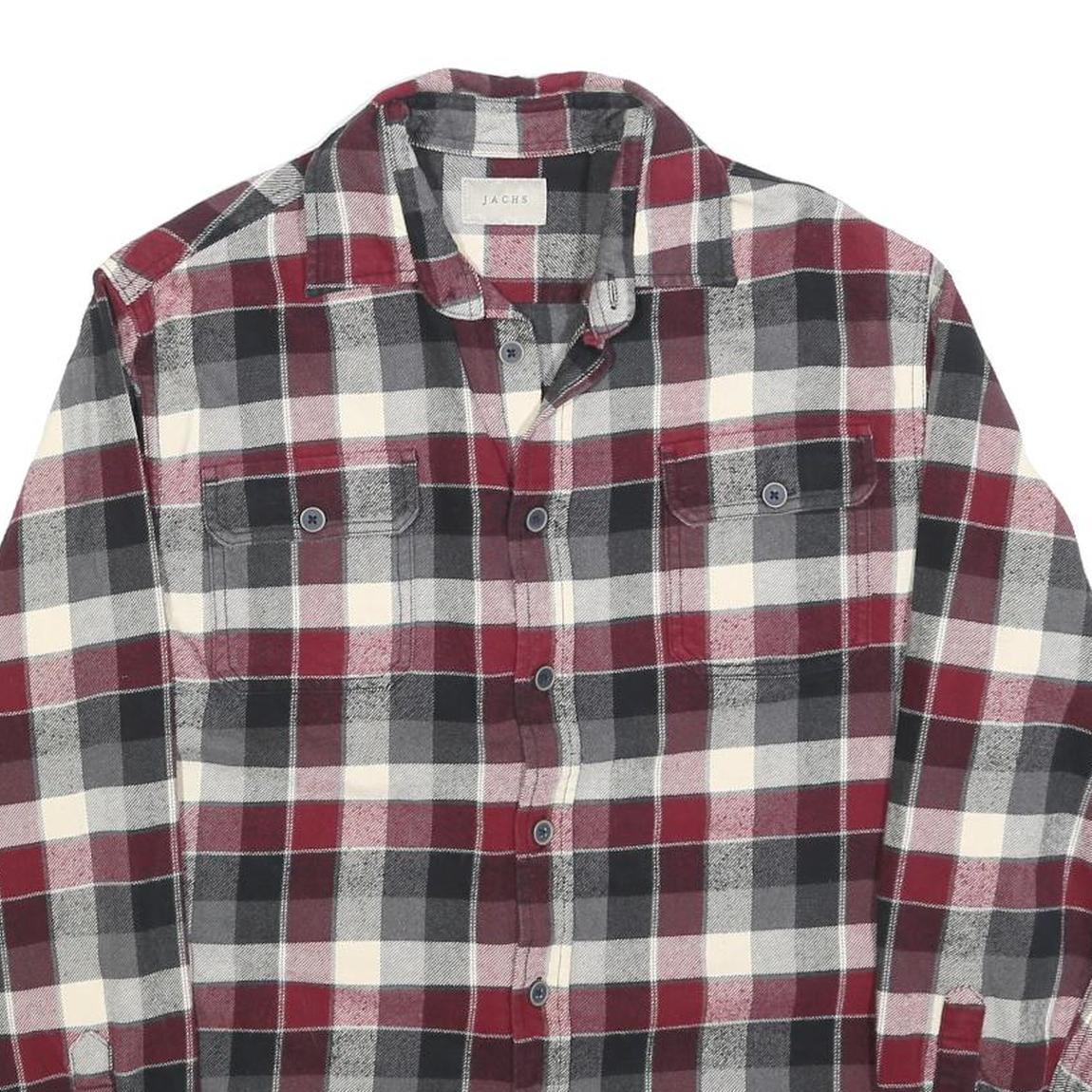 JACHS Mens Burgundy Black & Cream Check Shirt M Casual Cotton Long Sleeve