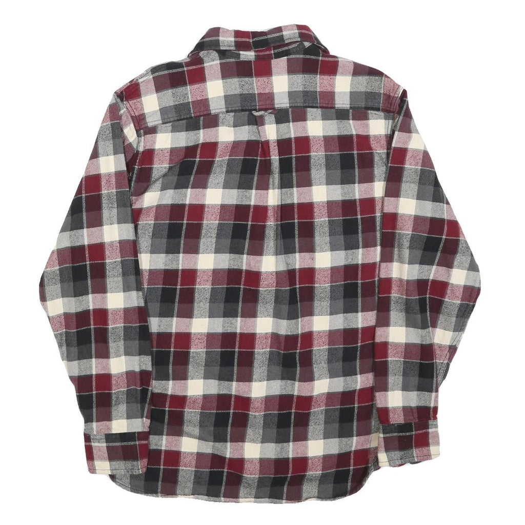 JACHS Mens Burgundy Black & Cream Check Shirt M Casual Cotton Long Sleeve