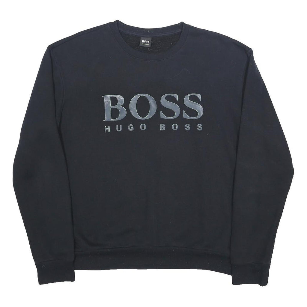 BOSS HUGO BOSS Mens Black Cotton Blend Crew Neck Sweatshirt L Logo Print