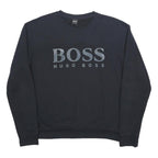 BOSS HUGO BOSS Mens Black Cotton Blend Crew Neck Sweatshirt L Logo Print