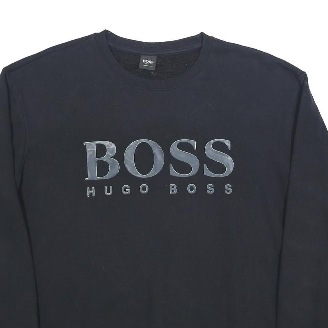 BOSS HUGO BOSS Mens Black Cotton Blend Crew Neck Sweatshirt L Logo Print