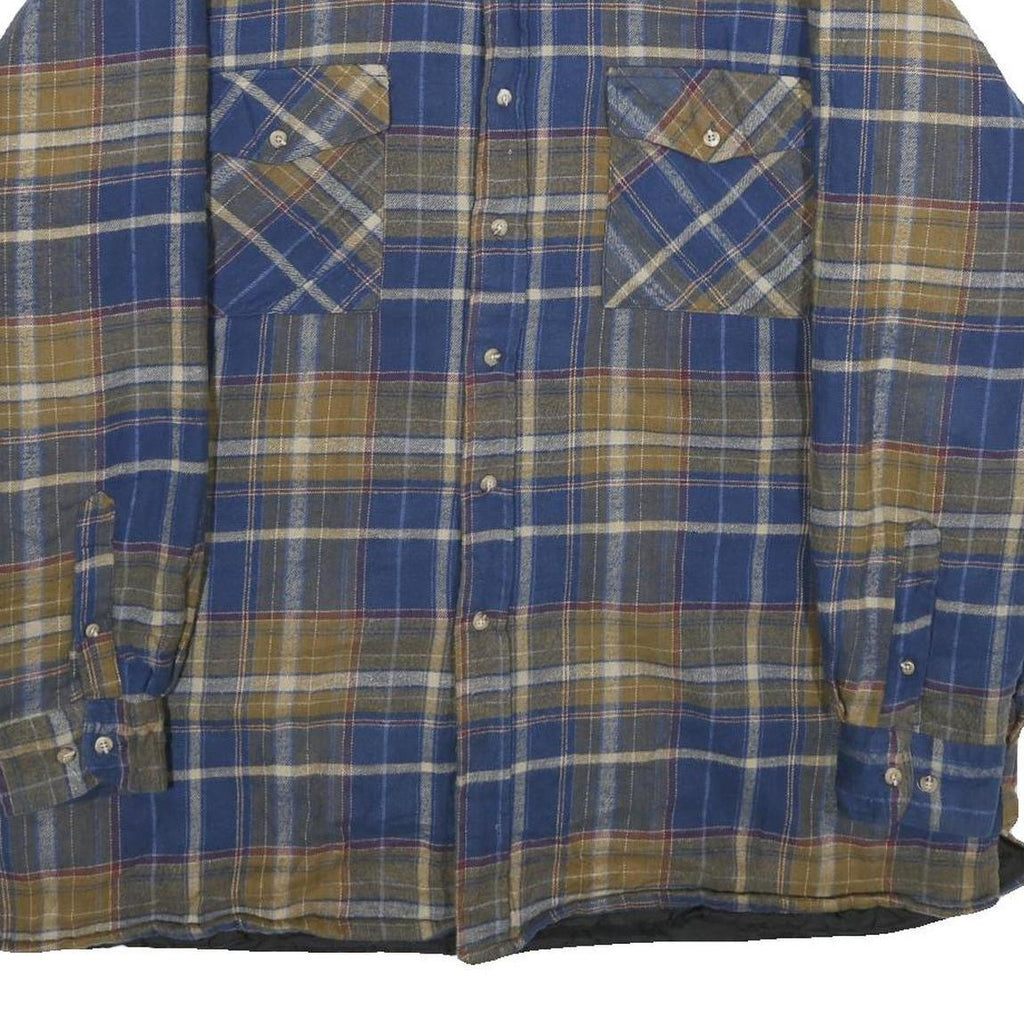SUTTER & GRANT Mens Blue & Brown Plaid Quilted Flannel Jacket XL Cotton Blend