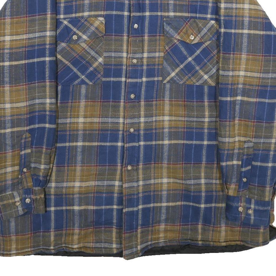 SUTTER & GRANT Mens Blue & Brown Plaid Quilted Flannel Jacket XL Cotton Blend