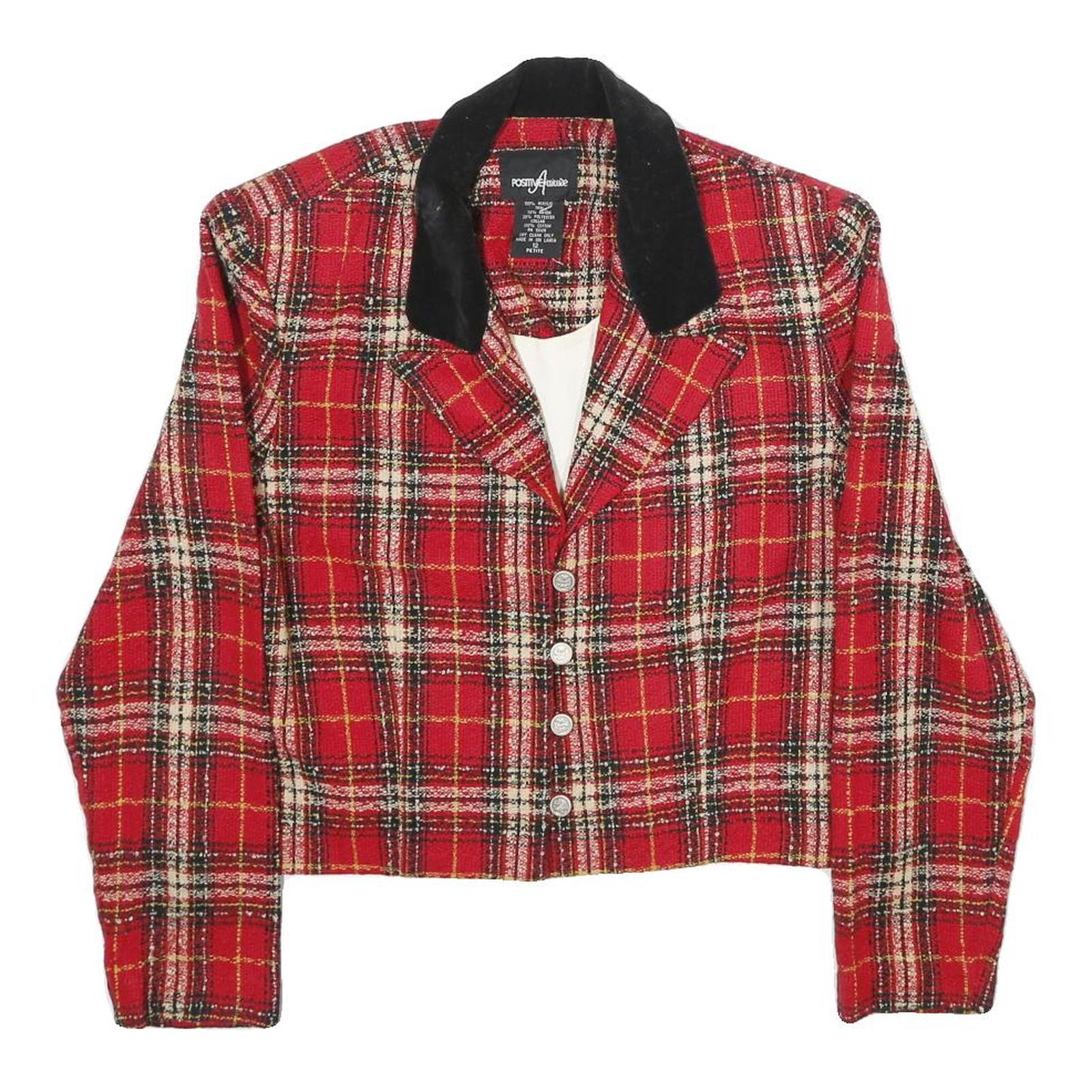 POSITIVE ATTITUDE Womens Red & Black Tartan Pattern Button Jacket UK 12 Acrylic