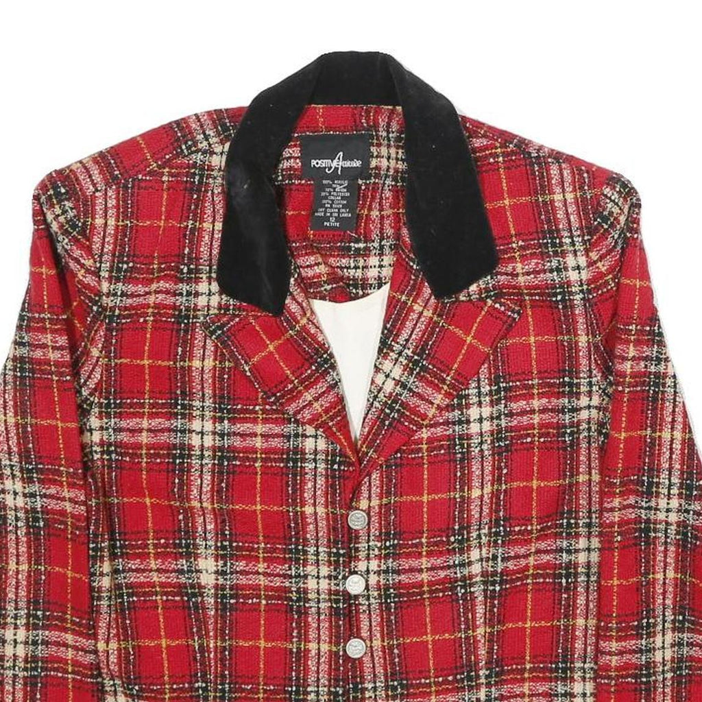 POSITIVE ATTITUDE Womens Red & Black Tartan Pattern Button Jacket UK 12 Acrylic