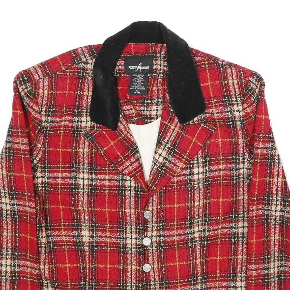 POSITIVE ATTITUDE Womens Red & Black Tartan Pattern Button Jacket UK 12 Acrylic