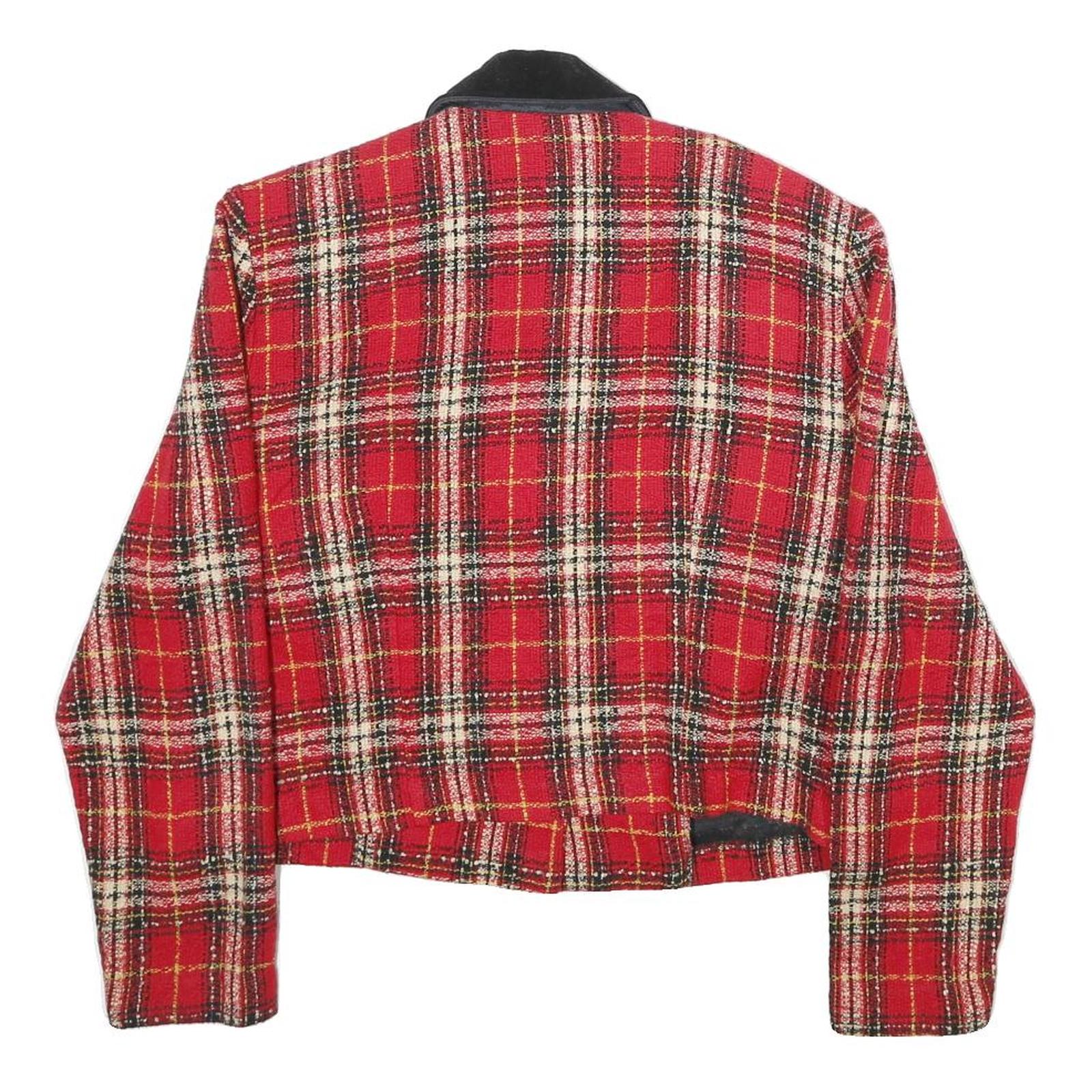 POSITIVE ATTITUDE Womens Red & Black Tartan Pattern Button Jacket UK 12 Acrylic