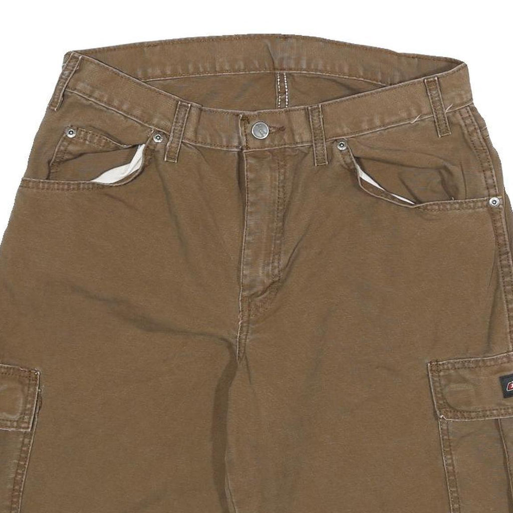 DICKIES Mens Cargo Brown Shorts XL W34 Workwear Cotton Blend Pockets