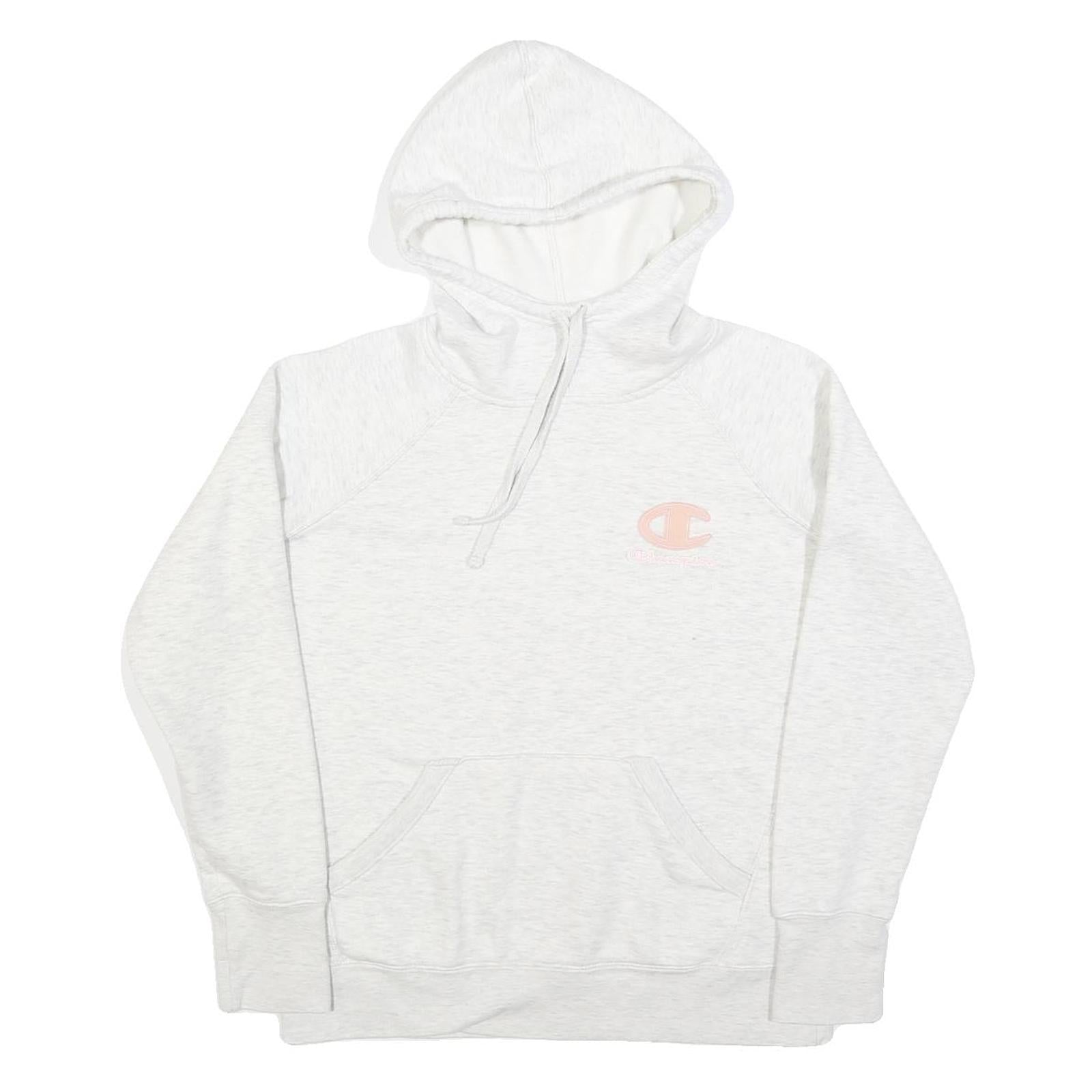 CHAMPION Womens White & Pink Logo Pullover Hoodie S Casual Sporty Sweatshirt