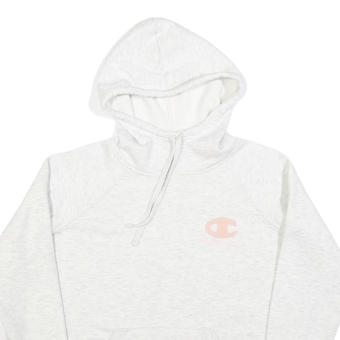 CHAMPION Womens White & Pink Logo Pullover Hoodie S Casual Sporty Sweatshirt