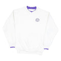 Mens White Sweatshirt Cotton Blend V-Neck M Purple Trim Casual Pullover
