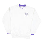 Mens White Sweatshirt Cotton Blend V-Neck M Purple Trim Casual Pullover