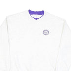 Mens White Sweatshirt Cotton Blend V-Neck M Purple Trim Casual Pullover