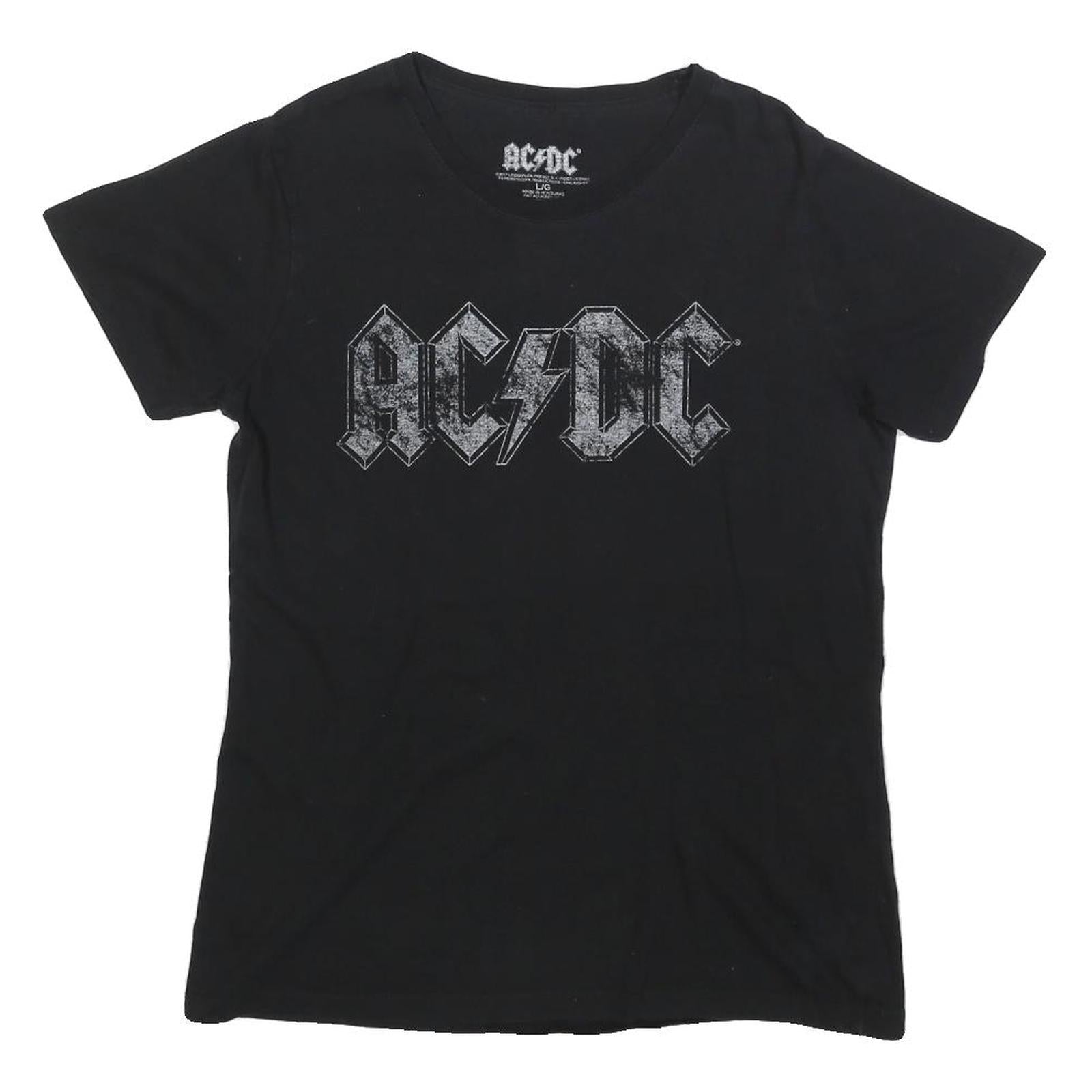 ACDC Womens Black Cotton Blend Graphic T-Shirt L Short Sleeve Crew Neck Band