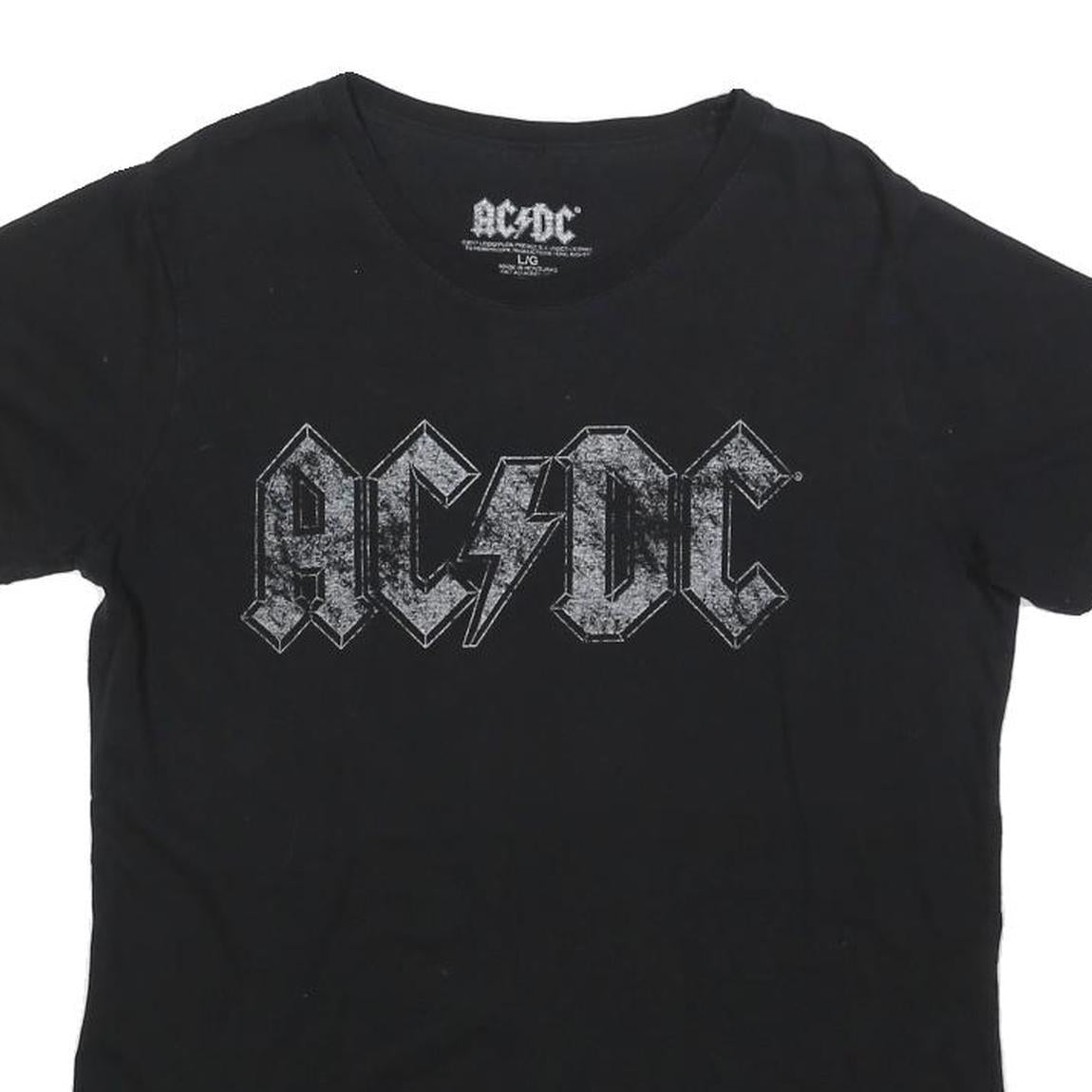 ACDC Womens Black Cotton Blend Graphic T-Shirt L Short Sleeve Crew Neck Band