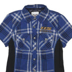 HARLEY DAVIDSON Womens Blue & Black Check Shirt XS 115 Years Logo Cotton Short