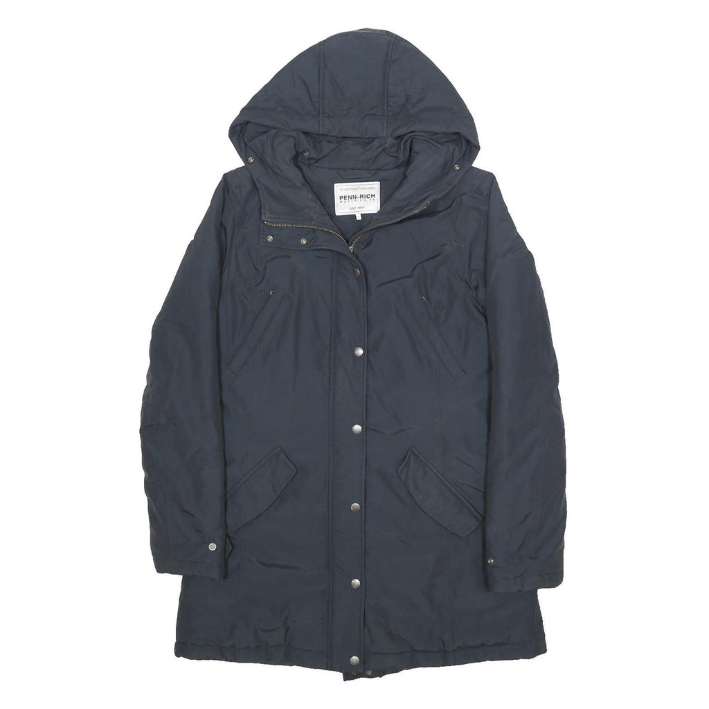 WOOLRICH Womens Navy Blue Hooded Cotton Blend Jacket L Zip Long Sleeve Casual