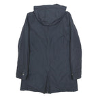 WOOLRICH Womens Navy Blue Hooded Cotton Blend Jacket L Zip Long Sleeve Casual