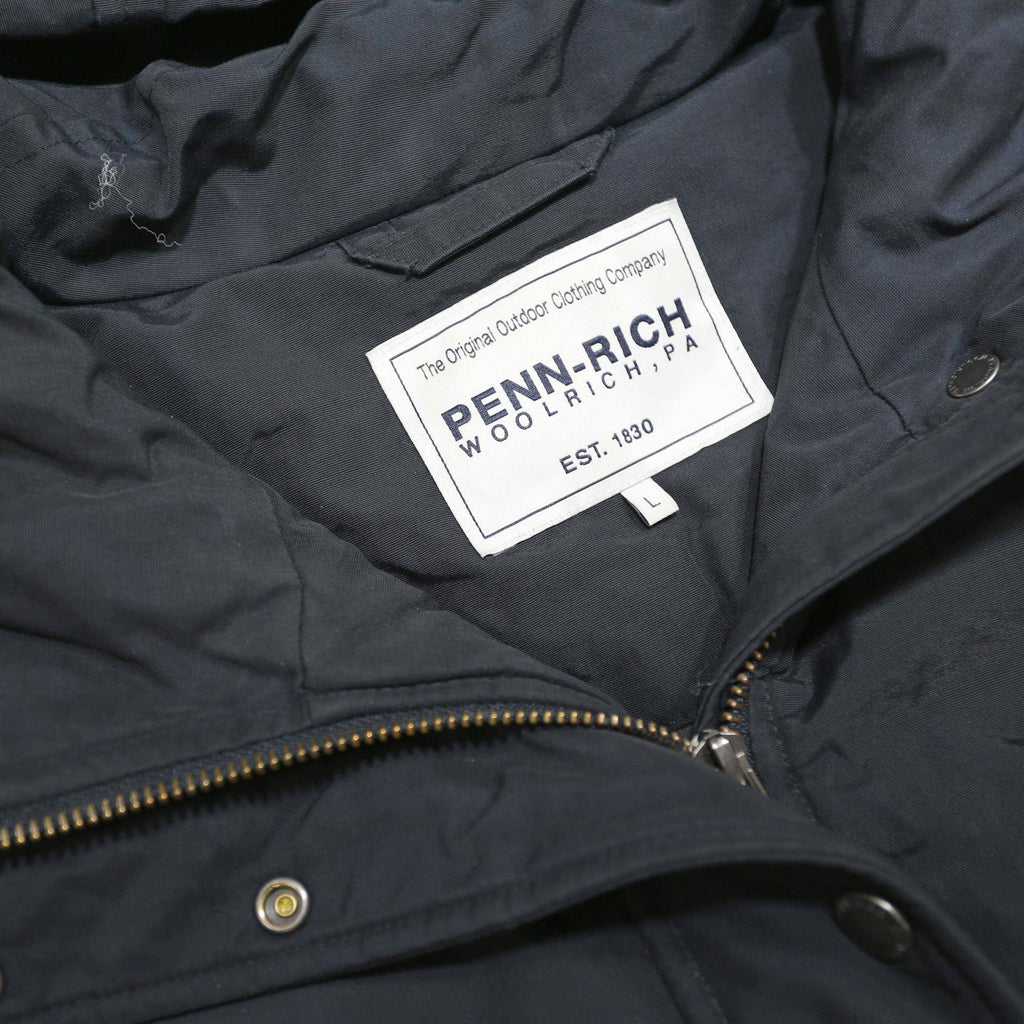 WOOLRICH Womens Navy Blue Hooded Cotton Blend Jacket L Zip Long Sleeve Casual
