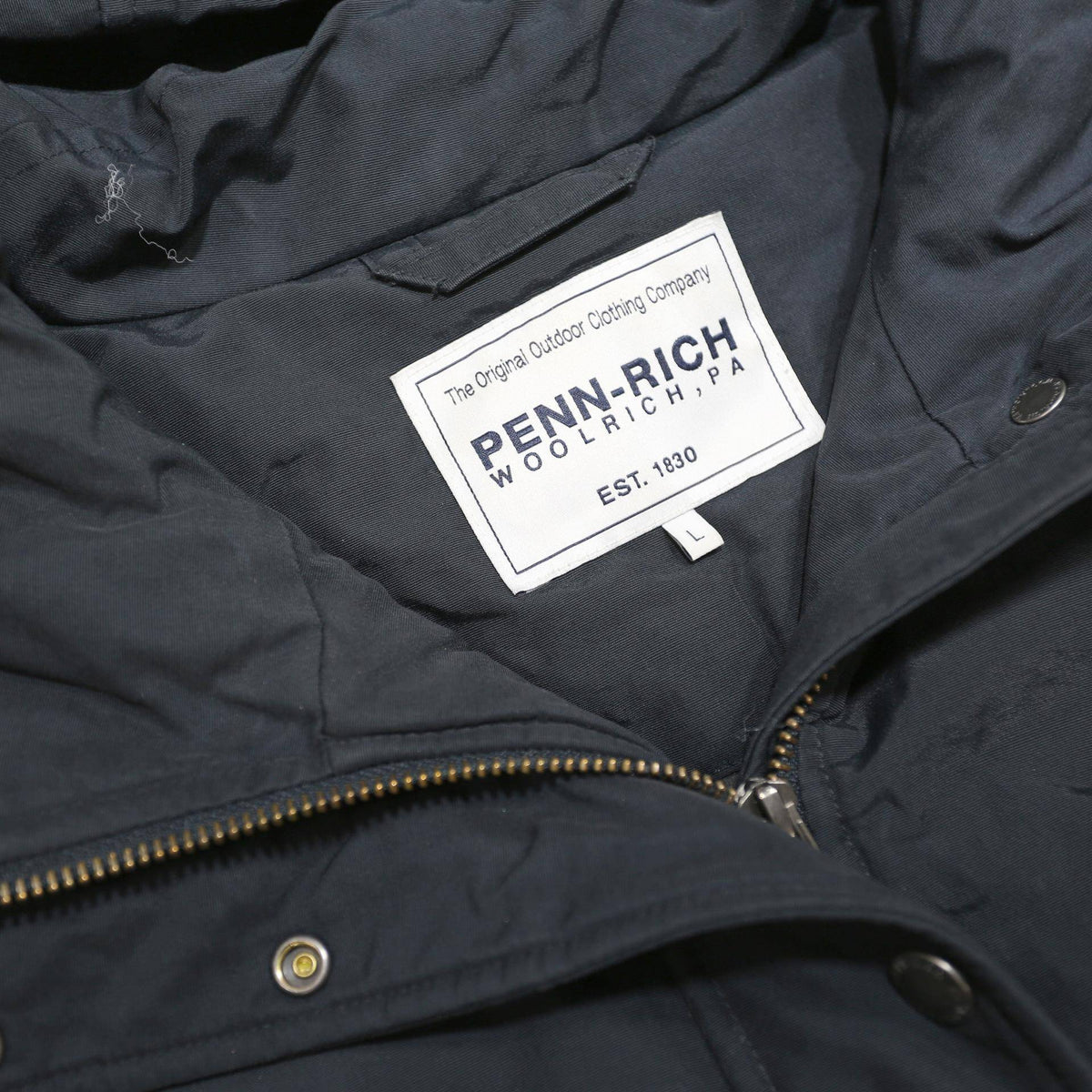 WOOLRICH Womens Navy Blue Hooded Cotton Blend Jacket L Zip Long Sleeve Casual