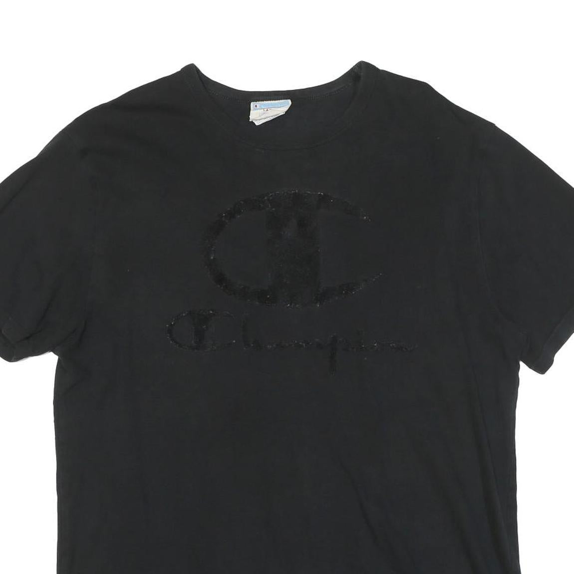 CHAMPION Mens Black Cotton Blend Graphic T-Shirt L Short Sleeve Crew Neck