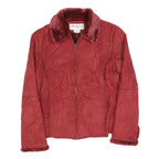 REP SPORT Womens Red Suede Zip Up Jacket M Suede Plain Stylish Casual Outerwear