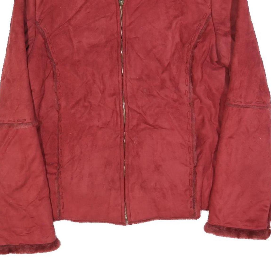 REP SPORT Womens Red Suede Zip Up Jacket M Suede Plain Stylish Casual Outerwear