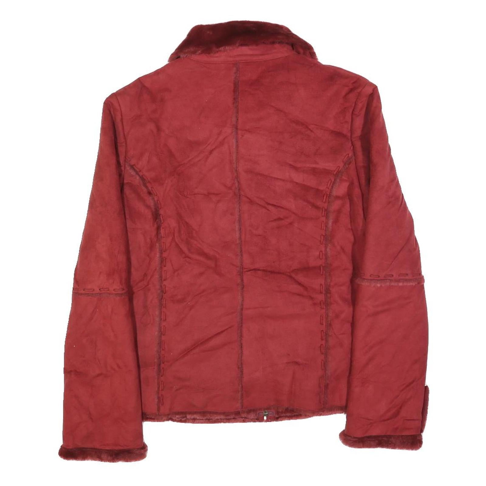 REP SPORT Womens Red Suede Zip Up Jacket M Suede Plain Stylish Casual Outerwear