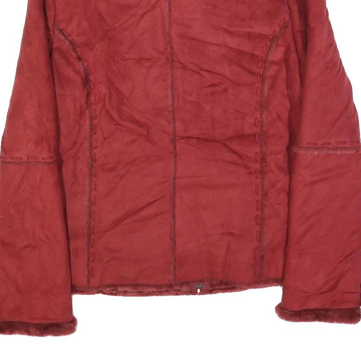 REP SPORT Womens Red Suede Zip Up Jacket M Suede Plain Stylish Casual Outerwear