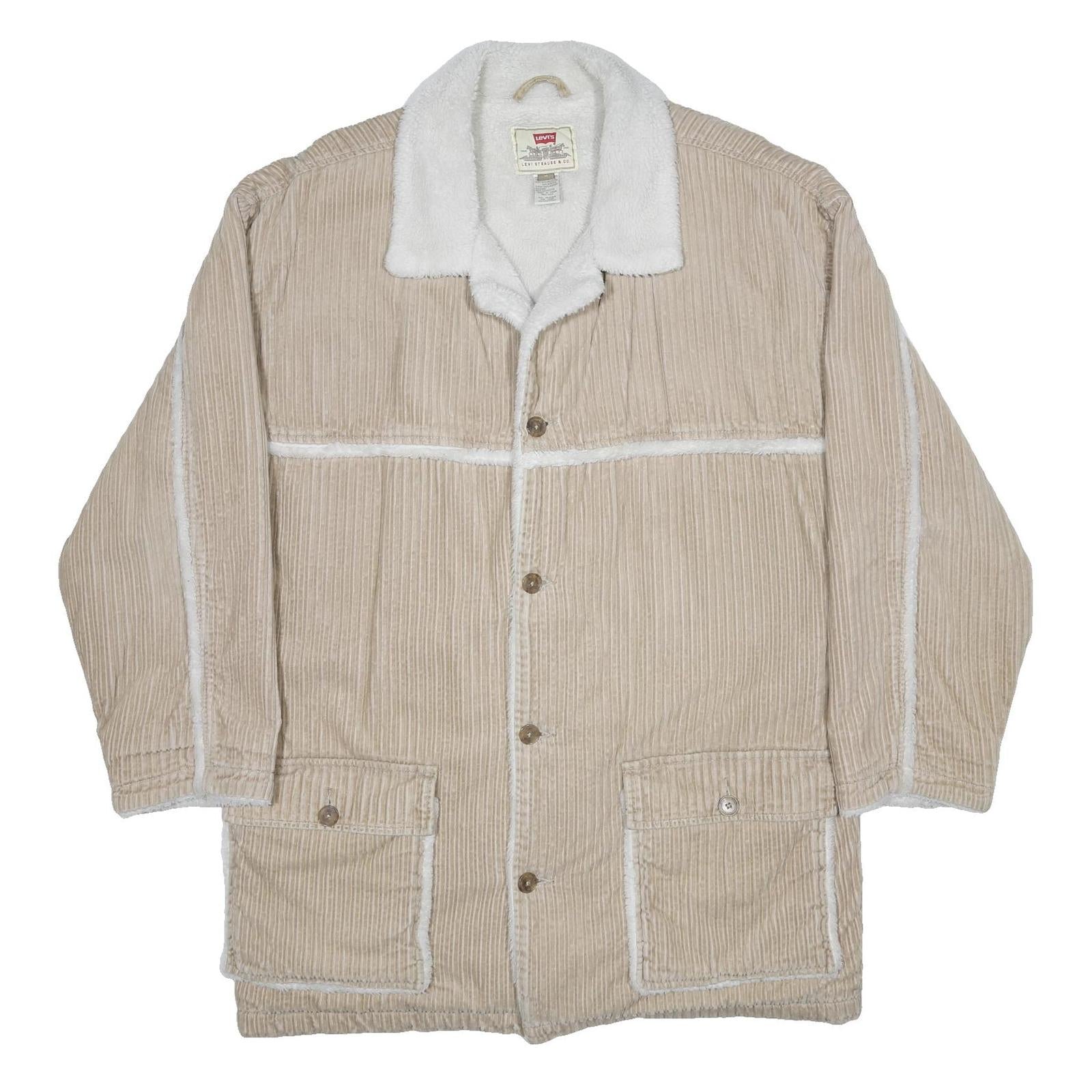 LEVI'S Mens Beige & White Corduroy Button Jacket M Polyester Blend Sherpa Collar