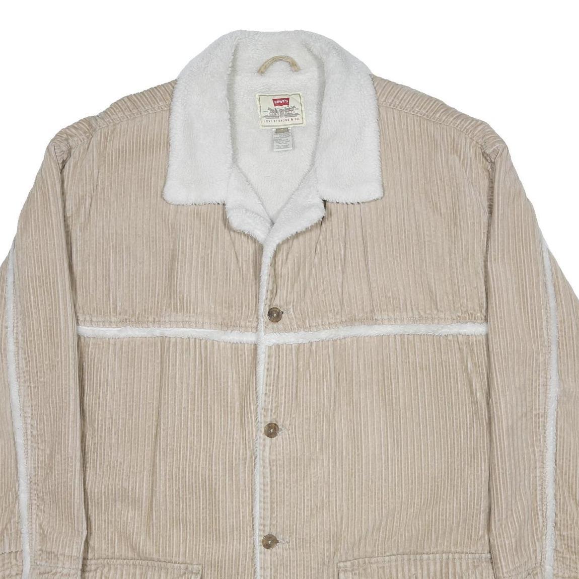 LEVI'S Mens Beige & White Corduroy Button Jacket M Polyester Blend Sherpa Collar