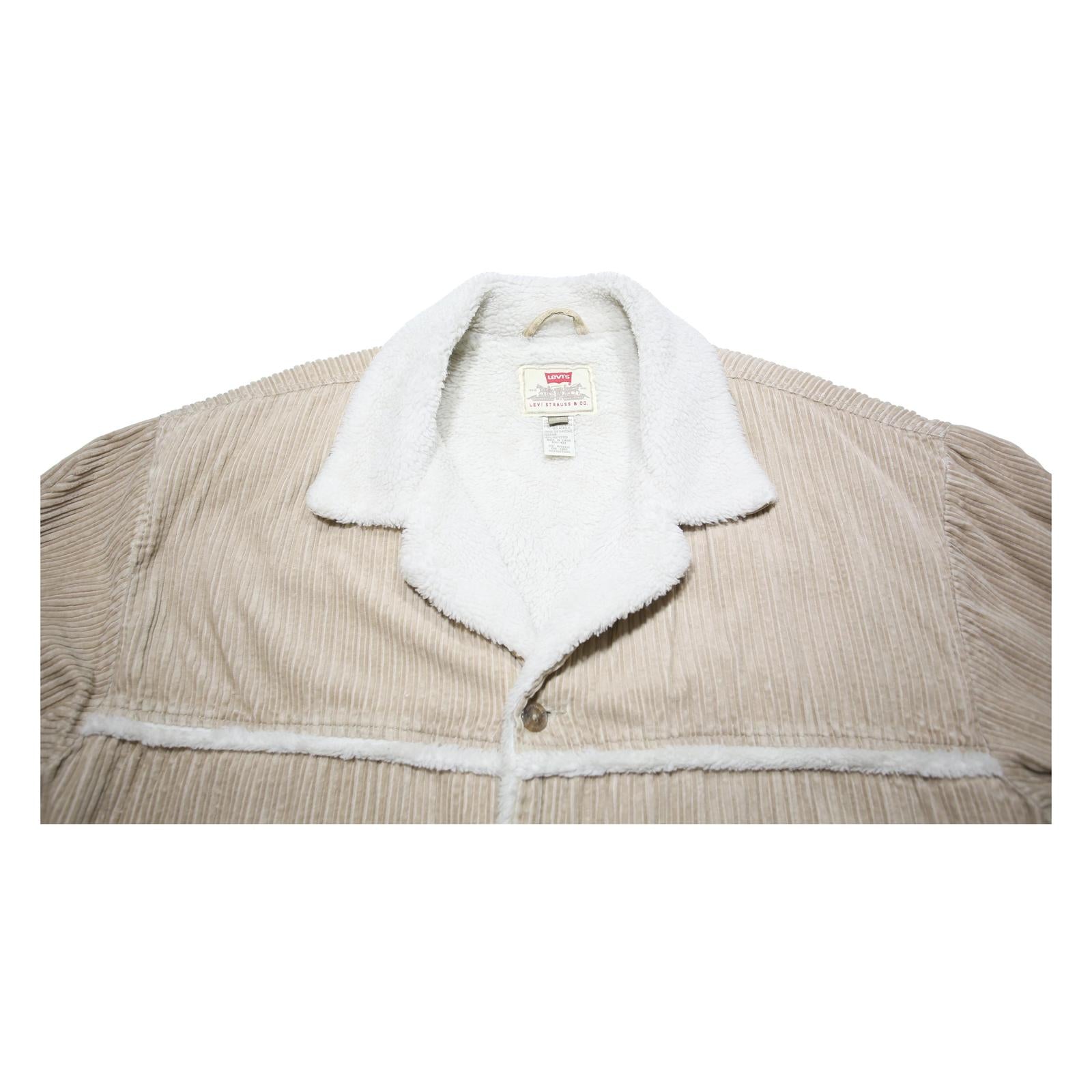 LEVI'S Mens Beige & White Corduroy Button Jacket M Polyester Blend Sherpa Collar
