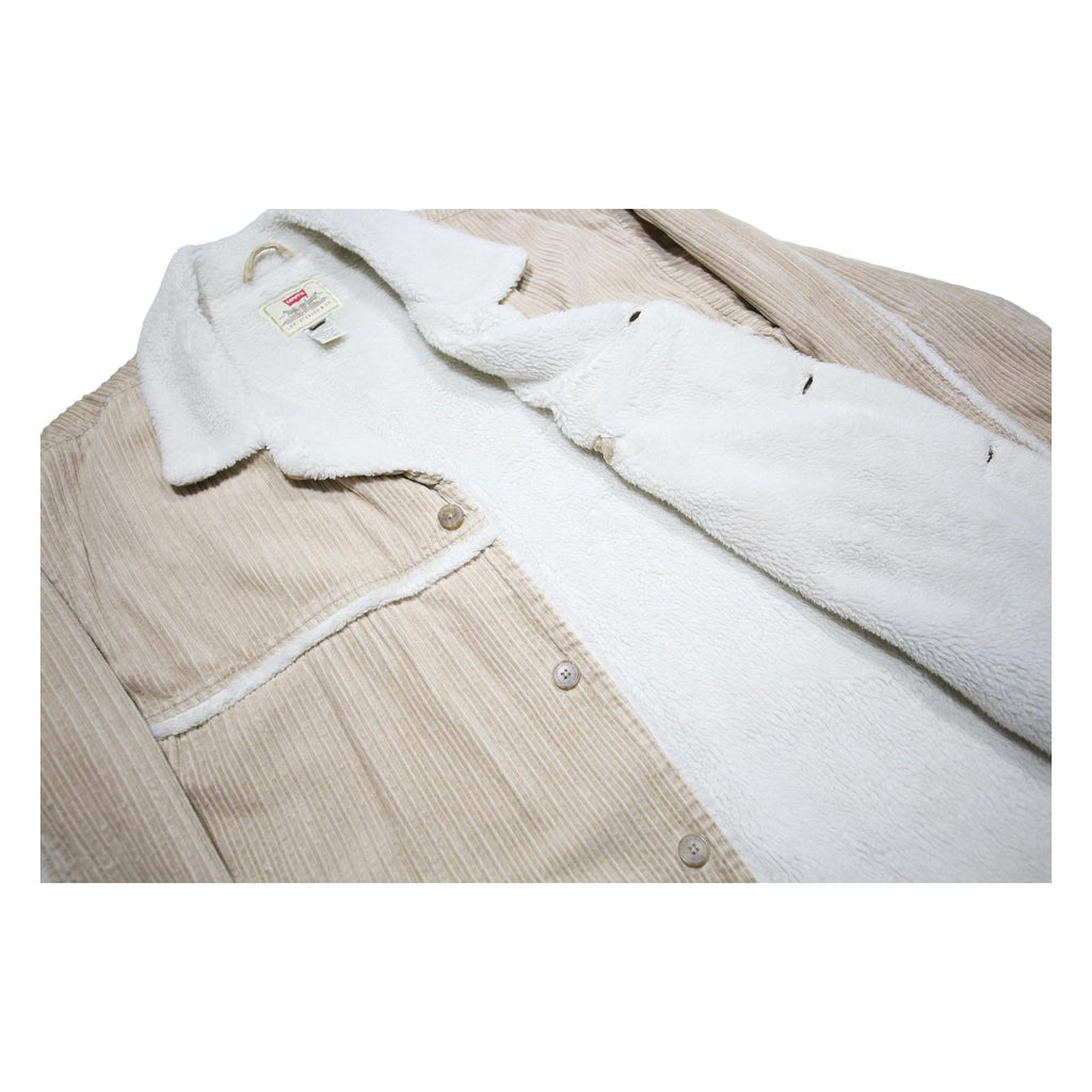 LEVI'S Mens Beige & White Corduroy Button Jacket M Polyester Blend Sherpa Collar
