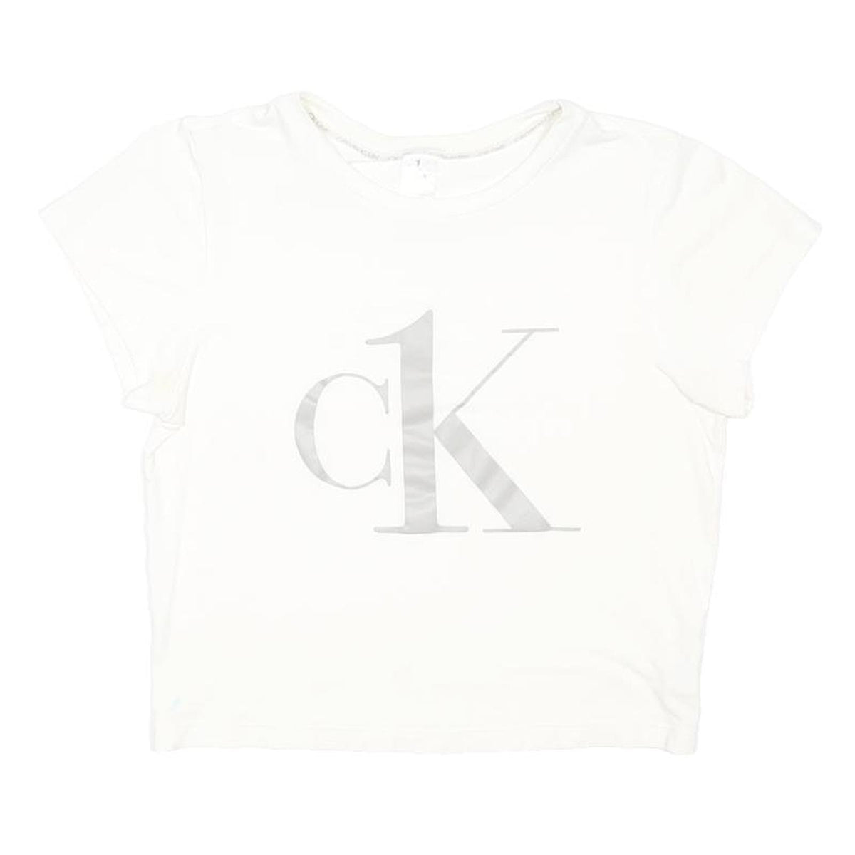 CK ONE Womens White Graphic T-Shirt XS Short Sleeve Crew Neck Casual Top