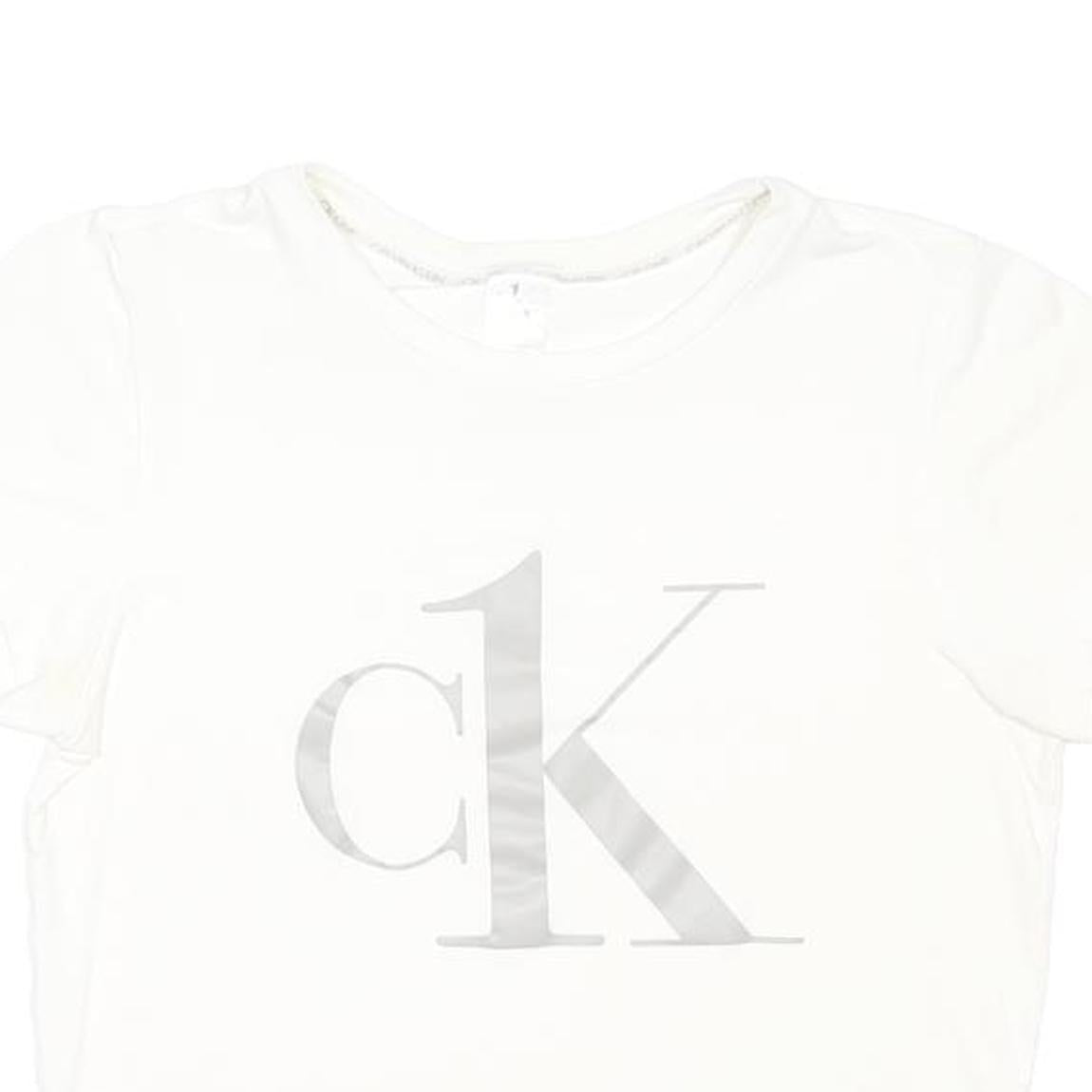 CK ONE Womens White Graphic T-Shirt XS Short Sleeve Crew Neck Casual Top