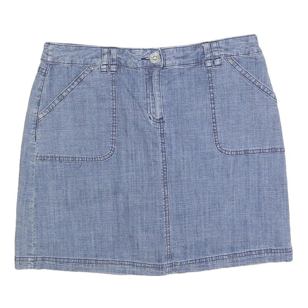 KAREN SCOTT Womens Blue Denim Mini Cotton Blend Skirt M Casual Pocket Detail
