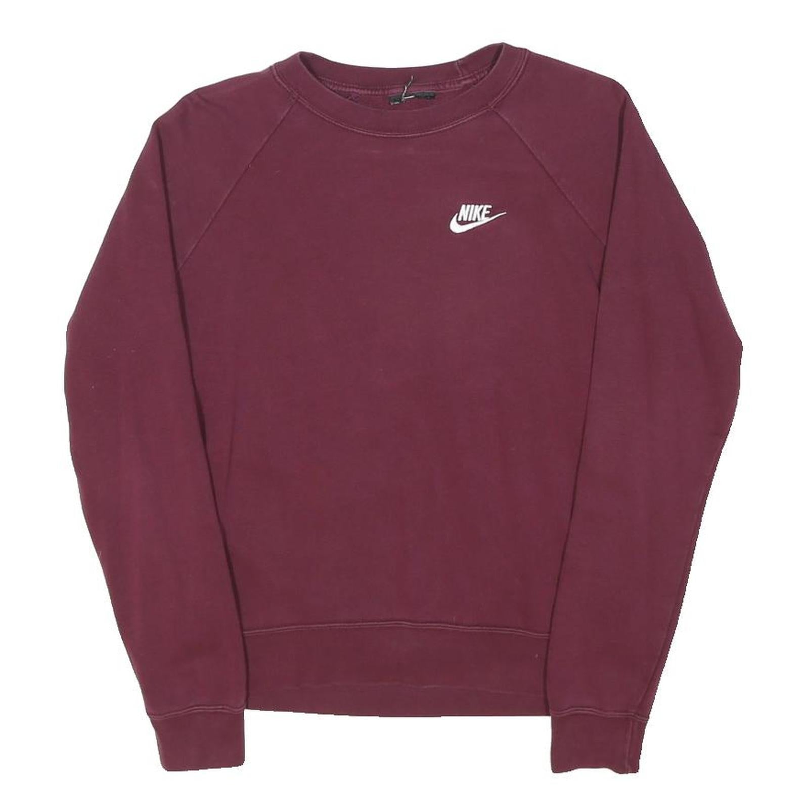 NIKE Womens Maroon Sweatshirt Crew Neck S Cotton Blend Pullover Logo