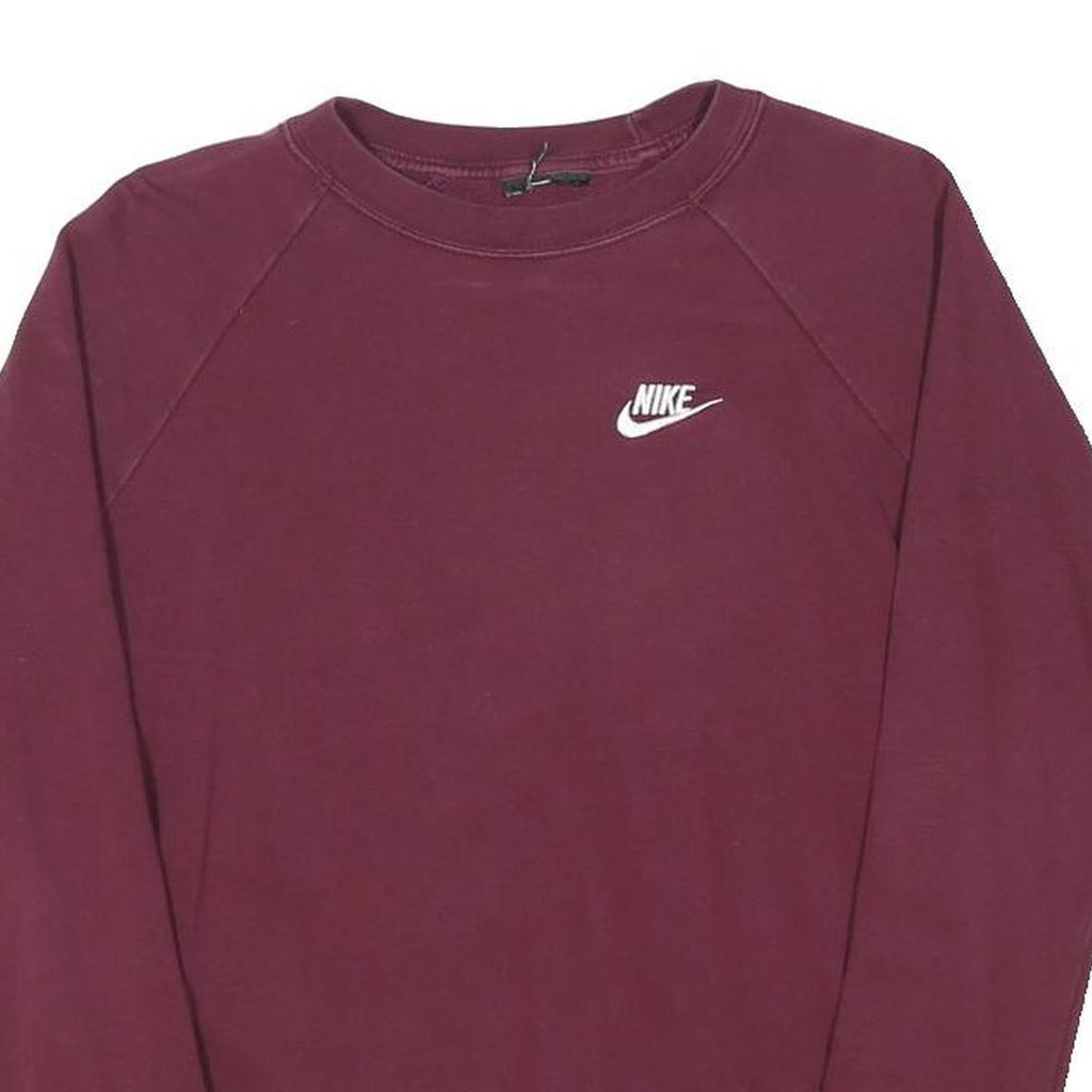 NIKE Womens Maroon Sweatshirt Crew Neck S Cotton Blend Pullover Logo