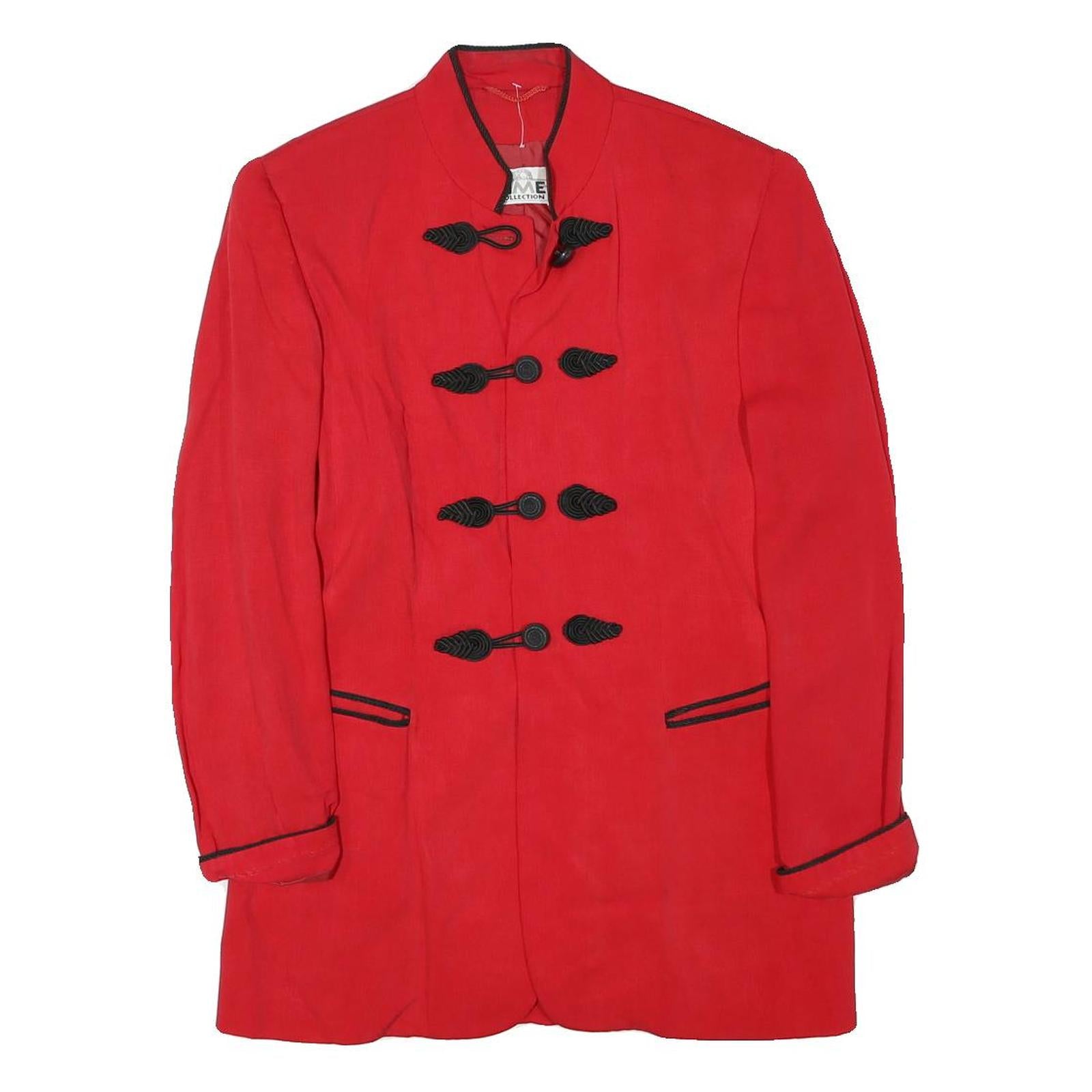 TIME COLLECTION Womens Red Button Jacket XS Viscose Blend Plain Elegant Tailored