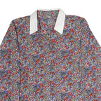 TRU Womens Red Blue Floral Print Shirt Long Sleeve Button Neck M Elegant Style