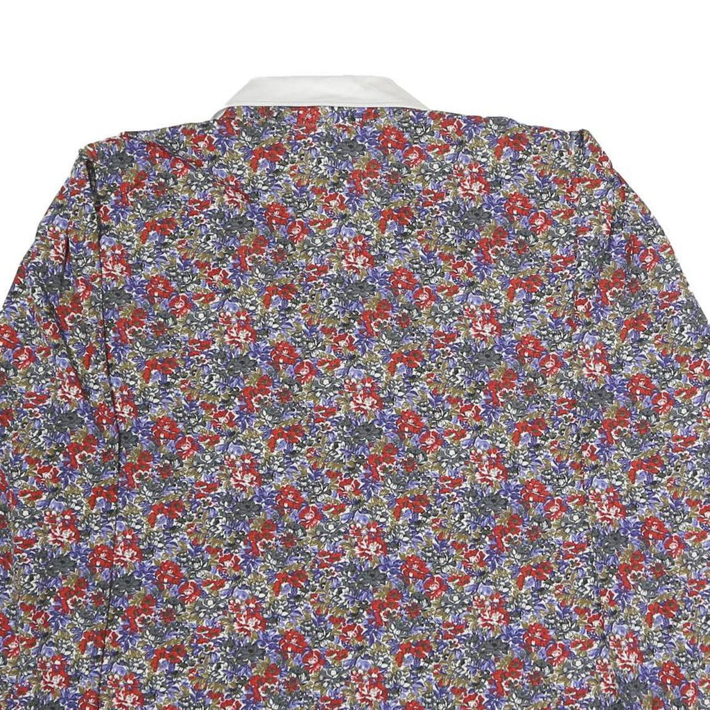 TRU Womens Red Blue Floral Print Shirt Long Sleeve Button Neck M Elegant Style