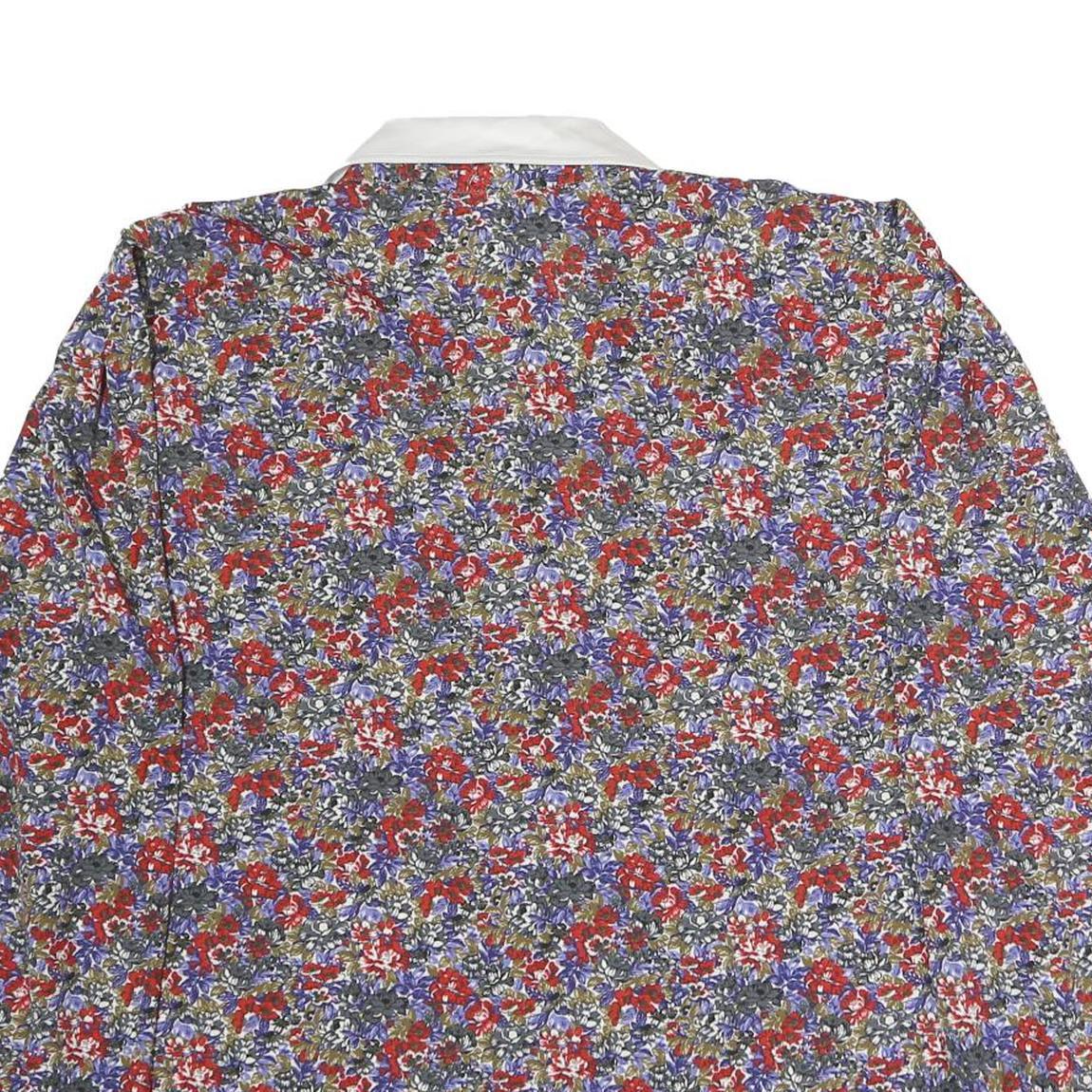 TRU Womens Red Blue Floral Print Shirt Long Sleeve Button Neck M Elegant Style