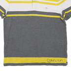 CALVIN KLEIN Mens Yellow & Grey Striped Short Sleeve Polo Shirt L Cotton Jersey