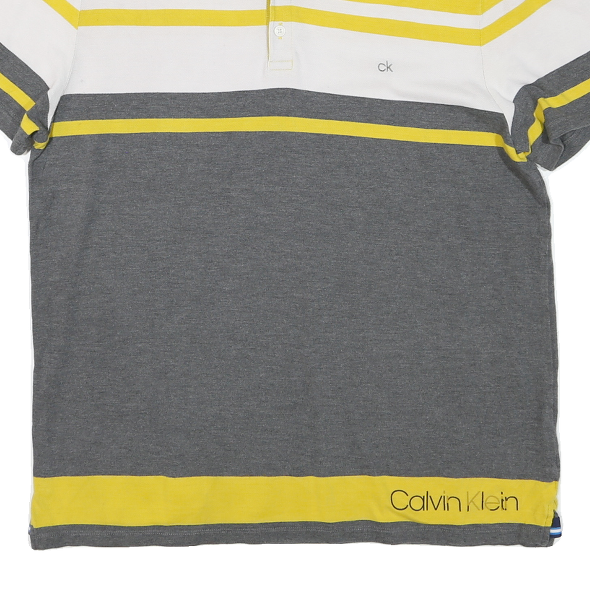 CALVIN KLEIN Mens Yellow & Grey Striped Short Sleeve Polo Shirt L Cotton Jersey